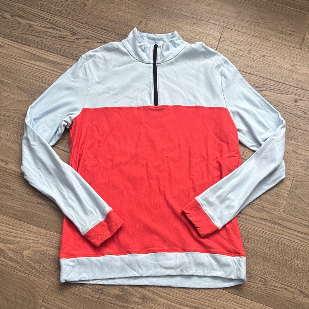 Buttercream Clothing | Colorblock Half-Zip Pullover - Light Blue & Coral Red XL